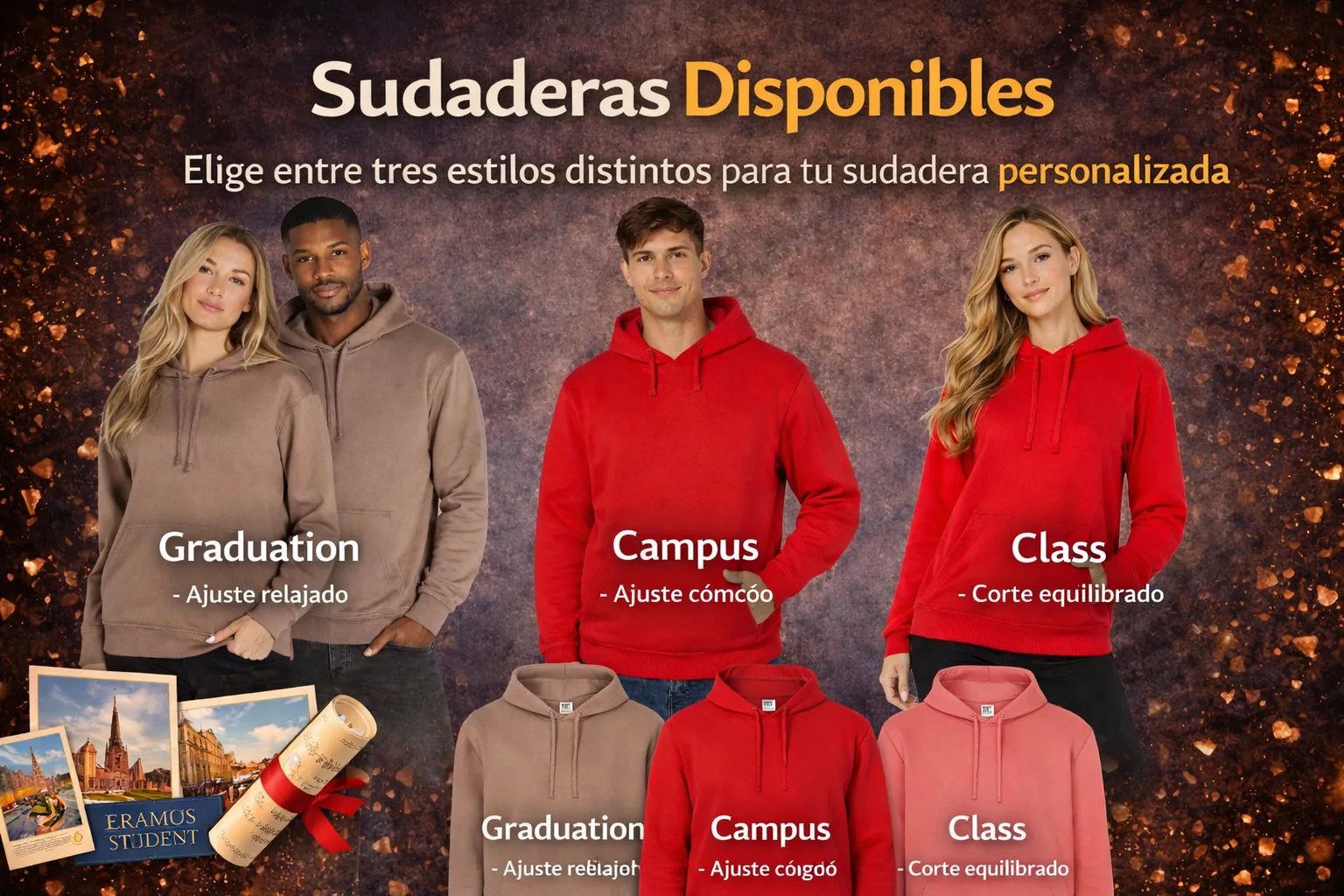 Modelos de sudaderas personalizables para grupos